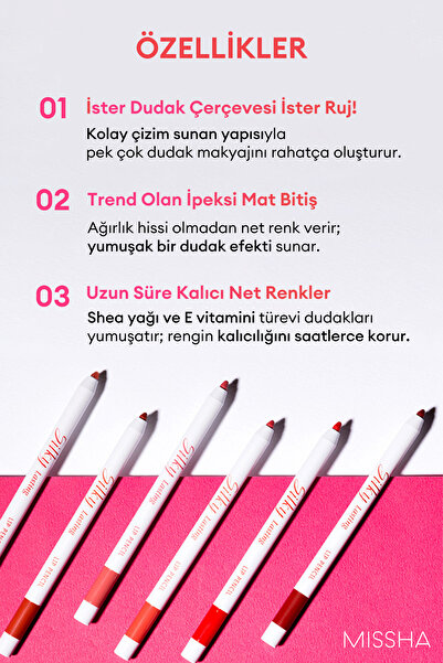 Missha İpeksi Dokuda Kalıcı Dudak Kalemi Silky Lasting Lip Pencil (BR02/Salsa Red)