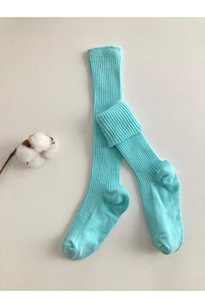 KEY KIDS Тюркоазени сини чорапи до коляното с ребрист маншет