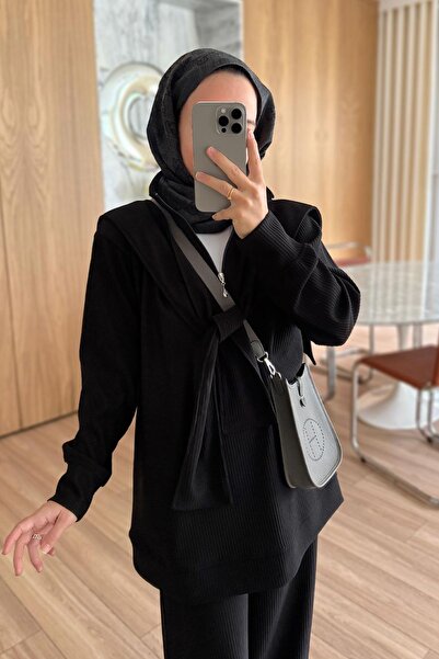 Ka Hijab 3-Piece Set with Shoulder Scarf - Black