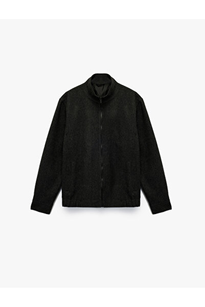 Koton Uzun Kollu Slim Fit Cepli Dik Yaka Fermuarlı Kaşe Spor Ceket