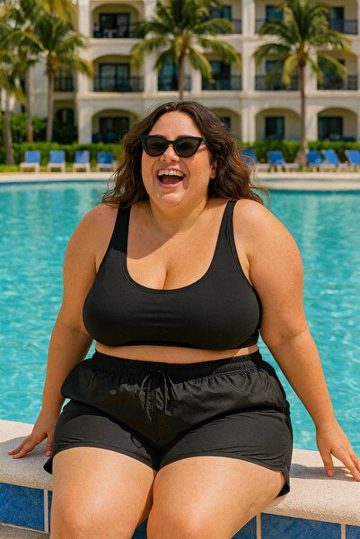 Lio20 Γυναικείο σορτς πισίνας μεγάλου μεγέθους - Μαύρο - Χωρίς τσέπες - Μέγεθος μεταξύ -3XL-7XL