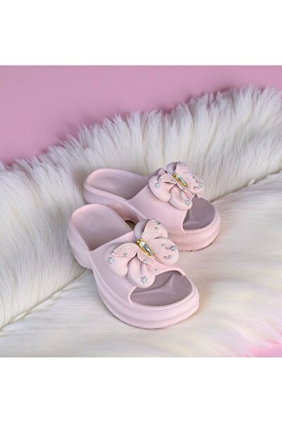 Lovitana Lovita Kadib Powder Pink Butterfly Stone Wedge Heel Eva Slippers