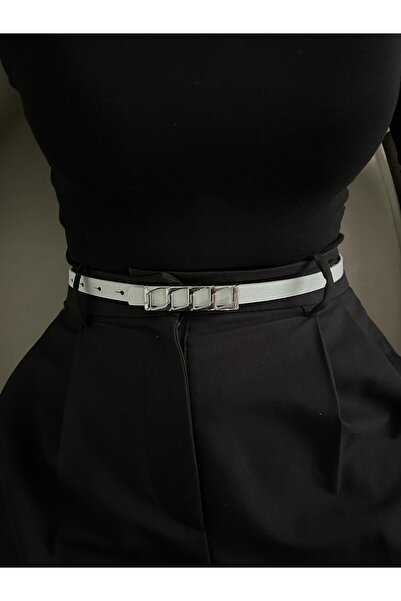 LİA KEMER Icon Square Patterned Silver Buckle Model Women's Belt Waist Belt Coat Belt Dress Belt