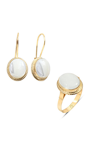 Aslı Gold Altın Ay Taşı Nostalji Yüzük Küpe Takım (TKM0026)