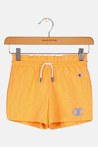 Champion شورت تدريب بشعار العلامة التجارية للفتيات الصغيرات، برتقالي