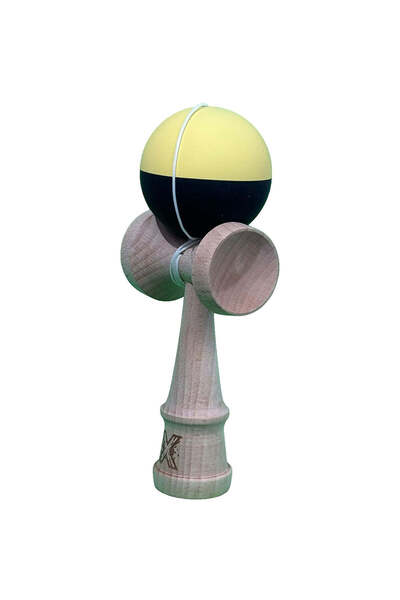 OEM Kendama X Jucărie Originală, Profesională din Lemn, Mâner din Cauciuc, 18 cm, Galben/Negru