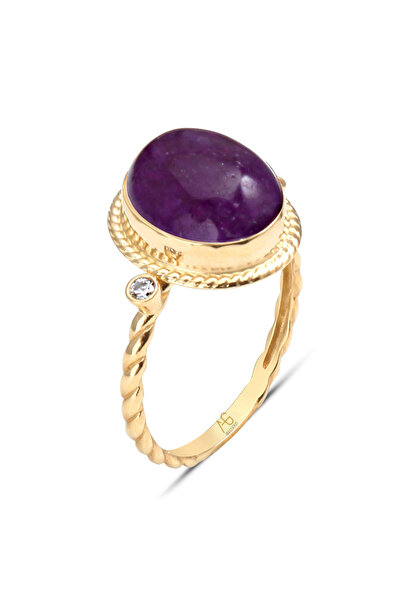 Aslı Gold Ametist Taşlı Altın Nostalji Yüzük (YZK0036)