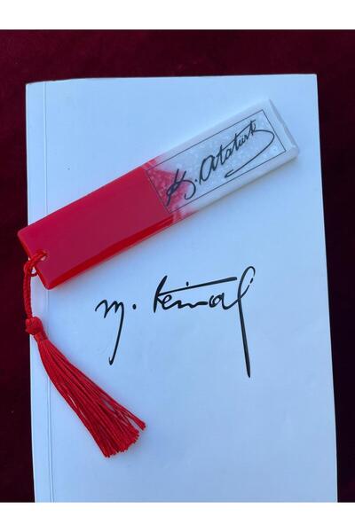 Demet Art Studio Reçineye Hayat Veriyoruz Epoxy 5 Pieces Ataturk Signed Red and White October 29Th Gift Bookmark