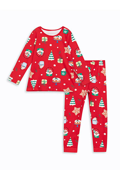 LC Waikiki Σετ πιτζάμες για κορίτσια LCW Kids Red Crew Neck με τύπωμα