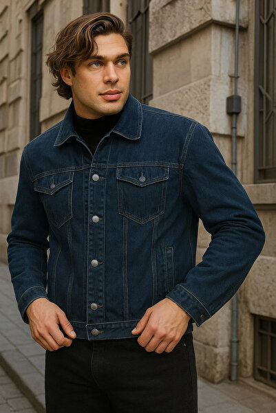 DAMGA JEANS Erkek Mevsimlik Jeans Basic Bol KMavi Kot Ceket