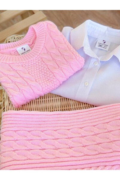 Butik Knitwear Pants Vest White Shirt Girls' Set