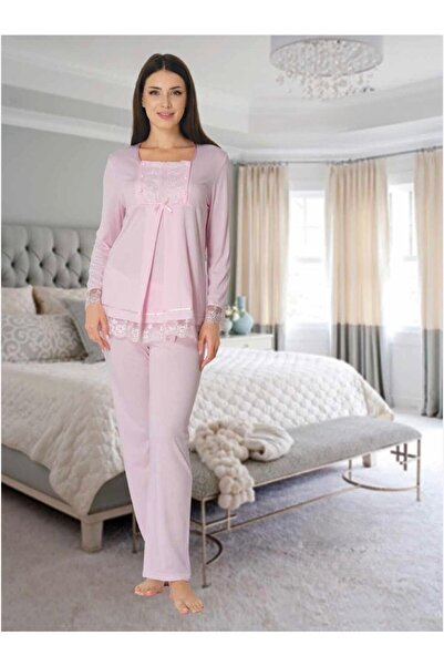 Lohusa Homewear طقم بيجامة نسائية للحوامل من القطن بتصميم خاص باللون الوردي (...