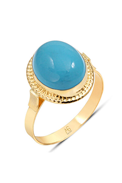 Aslı Gold Altın Nostalji Tasarım Firuze Taşlı Yüzük (YZK0029)