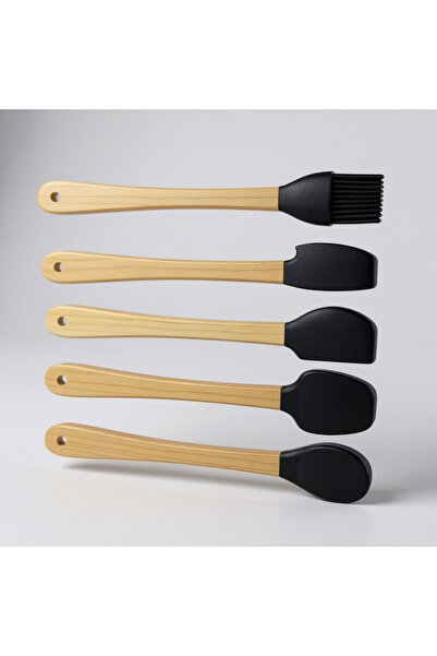 zezedesing 5-Piece Silicone Bamboo Handle Spatula Set (Black)