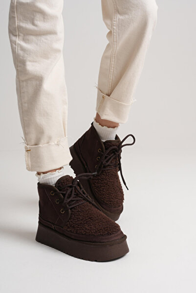 TRENDELLA Loana Γυναικείες μπότες με χοντρή σόλα από Shearling Bitter Brown