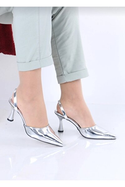 Fusya Abiye topuklu ayakkabı gümüş renk Rugan