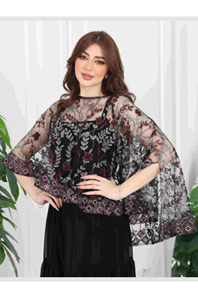 Nice Model Black Embroidered Chiffon Evening Dress Sequined Long Sleeve Formal Gown Plus Size Modest Abaya