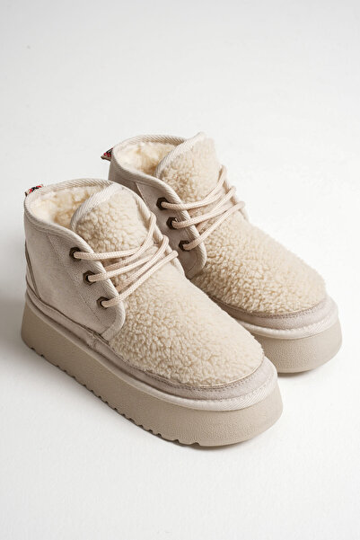 TRENDELLA Γυναικείες μπότες Loana Shearling Beige Χειμερινές με χοντρή σόλα