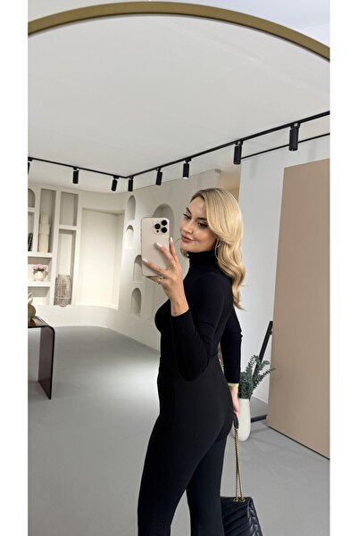 Sezgi Tekin İspanyol Paça Likralı Siyah Fit Pantolon