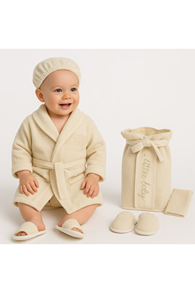 Leylek Bambu 0-24 Ay Bebek Bornoz Seti -Açık Kahve