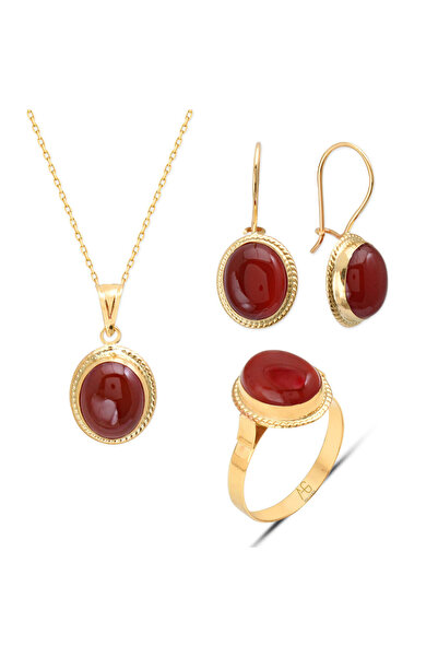 Aslı Gold Akik Taşlı Altın Üçlü Nostalji Takım (TKM0027)