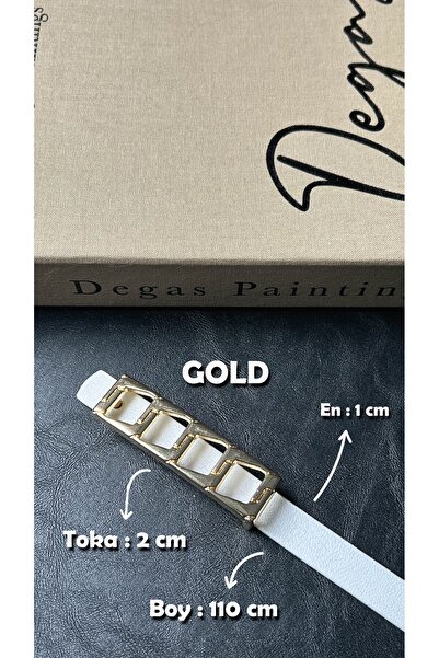 LİA KEMER 7-Piece Icon Square Patterned Gold Buckle Model Women's Belt Waist Belt Coat Belt Dress Belt