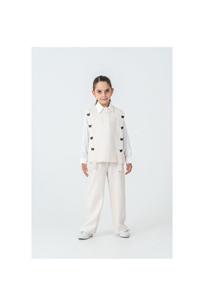 JABBER Girl's Vest with Bow Decoration Knitwear Double Set