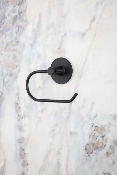 ERFAHOME Round Adhesive Black Open Toilet Paper Holder Wc Paper Holder