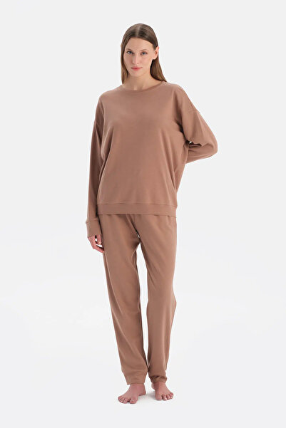 Dagi Sütlü Kahve Bisiklet Yaka Jogger Paça Celliant Pijama Takımı