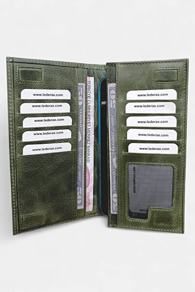 Lederax Antique Genuine Leather Portfolio Wallet with Magnetic Phone Compartment