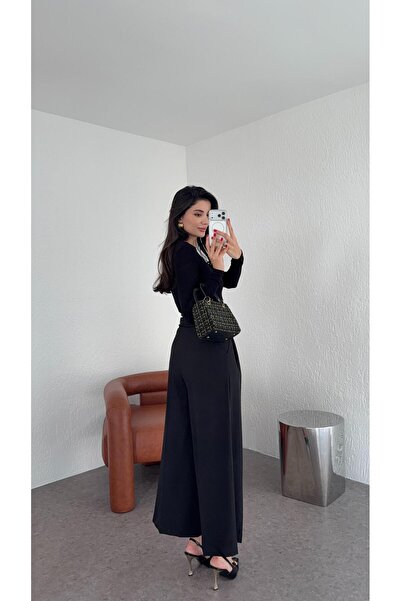 HAZELANNA 3 Button Extra High Waist Black Trousers