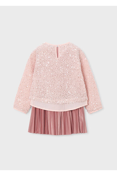 MAYORAL Girl's Suspender Dress and Sweater Set (4-10 Years) – Pink Pleated Dress, Sequined Sweater