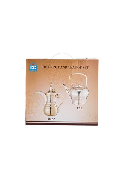 CC طقم دلة قهوة مع براد شاي ستيل فاخر ذهبي