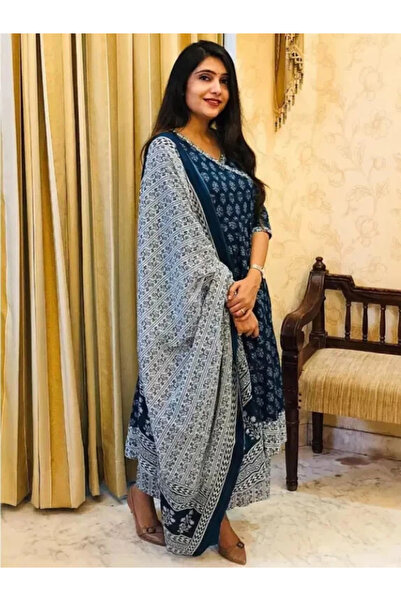 MYSMAR سلوار قميص ودوباتا قطني أزرق - ALV1396 | أزرق