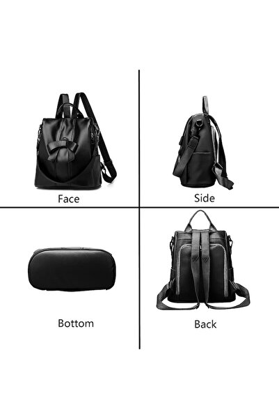 charon Leather backpack, Ribbon, Black