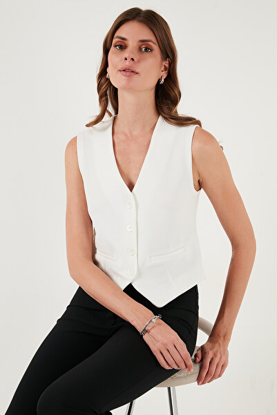 Lela Streç Fitted Fit V Yaka Düğmeli Yelek YELEK 5865971