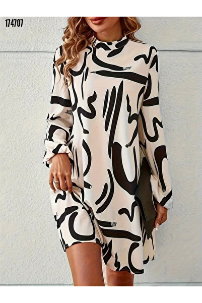 moda wanilia Rochie pentru femei cu gât roșu – cu mâneci lungi, cu model cu c...