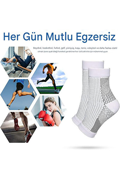 Gümrük Online Plantar Fasyait Destekli 1 Çift "2 Adet" S/M Beden Parmaksız Nöropati & Kompresyon Çorabı "BEYAZ"