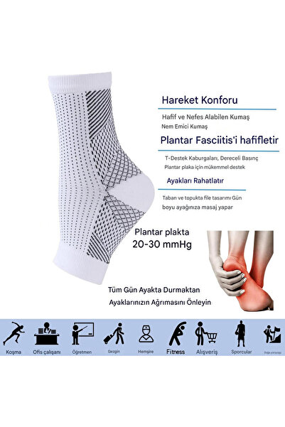 Gümrük Online Plantar Fasyait Destekli 1 Çift "2 Adet" L/XL Beden Parmaksız Nöropati & Kompresyon Çorabı "SİYAH"