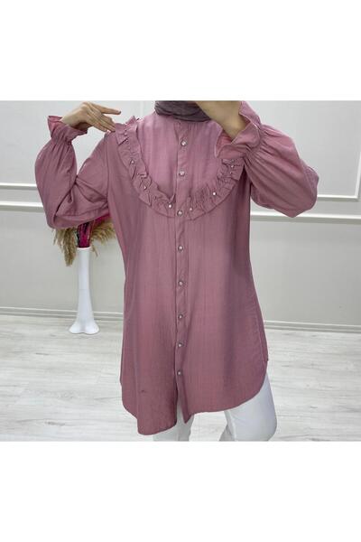 moda acar Strawberry Fabric Tunic with Stone Details
