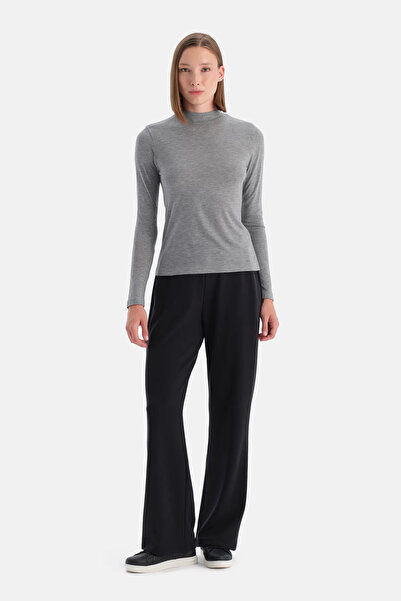 Dagi Gray Melange Travel Turtleneck Long Sleeve Blouse