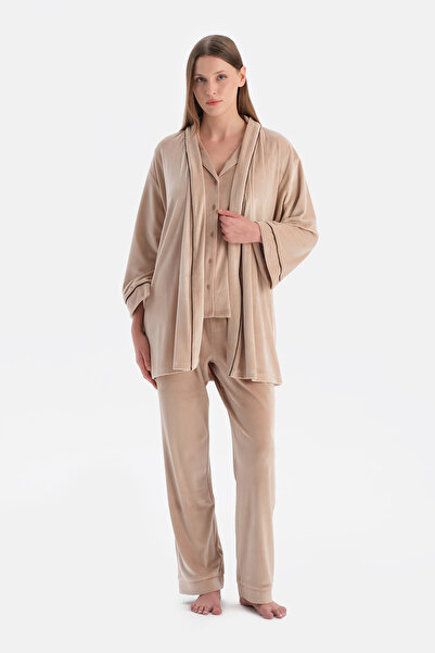 Dagi Milk Coffee Velvet Long Sleeve Dressing Gown