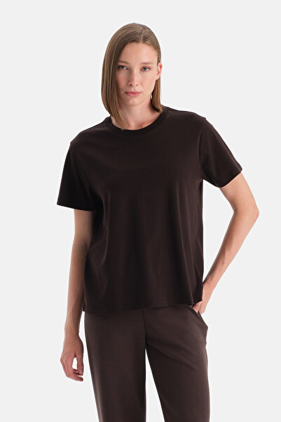 Dagi Μπλουζάκι με κοντό μανίκι Mercerized σε σκούρο καφέ χρώμα