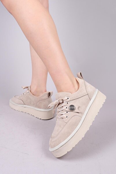 Birikon Elandra Buckle Suede Sneaker Beige