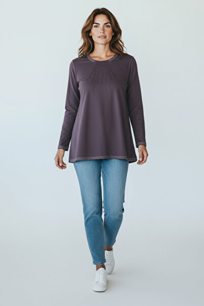 ECE GİYİM Women's Collar and Sleeve Stone-Embellished Skirt with Patterned Bluz