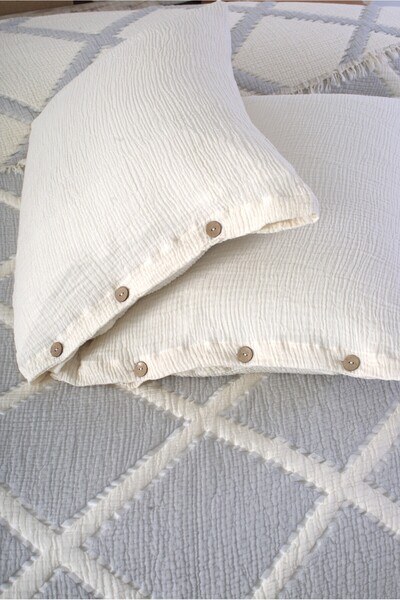 Cottonest Luxury 4-Layer Multi Muslin 100% Cotton Double Bedspread 230X250 cm King Size with 2 Pillows