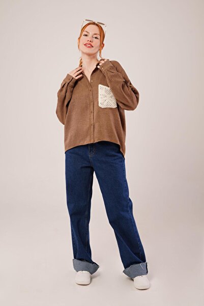 VALENCIOR Ethnic Pocket Detailed Brown Shirt