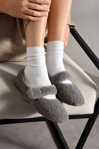 FUGA MODA Yumina Anthracite Banded Plush Home Slippers