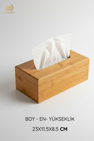 Ulgenex Masaüstü Dekoratif Kare Bambu Ahşap Peçetelik, Peçete Kağıt Mendil Kutusu