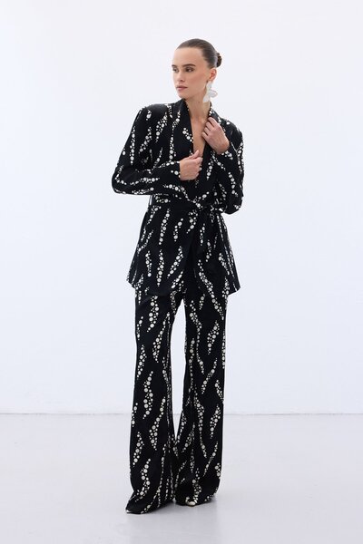 Sateen Довгий піджак з візерунком - чорний